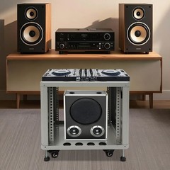 9U Server Rack Cabinet Carbon Steel Grey Mobile Casters & Cable Ports