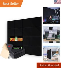 18 Pack Black Acoustic Panels 12″X12″X 0.4″Sound Absorbing Panel Wall Decorat…