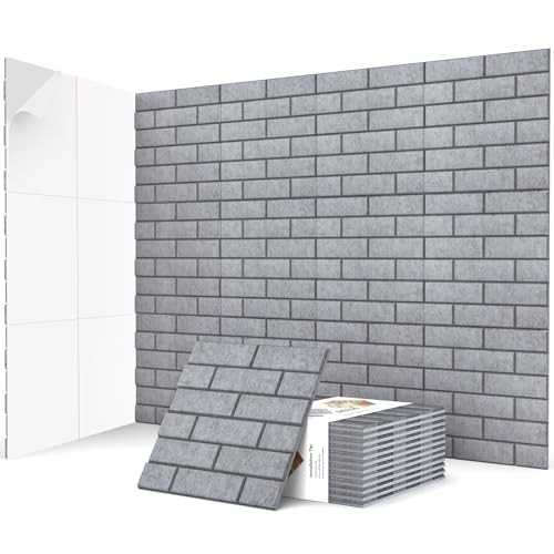 12Pack Acoustic Wall Panels, 12″×12″×0.4″ Self-Adhesive 3D 12 Pack Brick Grey