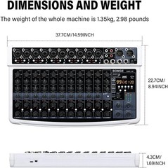 12 Channel Professional Audio Mixer, Bluetooth Studio Mixer with USB, 48V Pow…