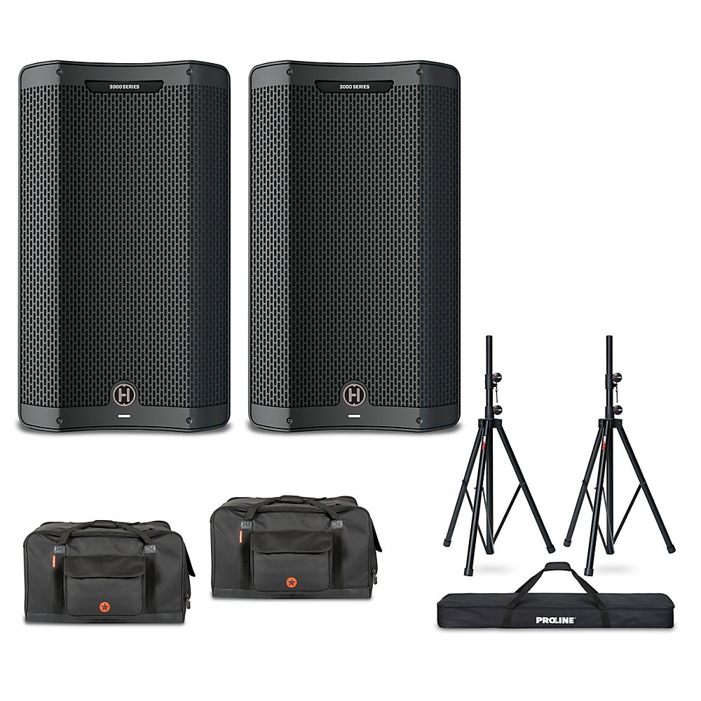 Harbinger VARI V3412 12″ Powered Speakers Package With Bags and Stands