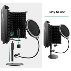 Microphone Isolation Shield, 3 Panels Sound Proof Mic Shield 3P(15.9″x9.9″ )