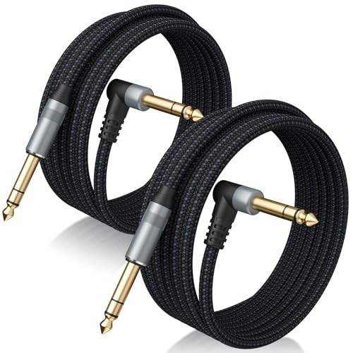 2 Pack Premium TRS Cable 10FT, 10 FT Braid Black Grey 2 Pack TRS Stereo Cable