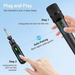 2.4G Dual Wireless Microphones, Rechargeable Cordless Handheld Microphones Syste