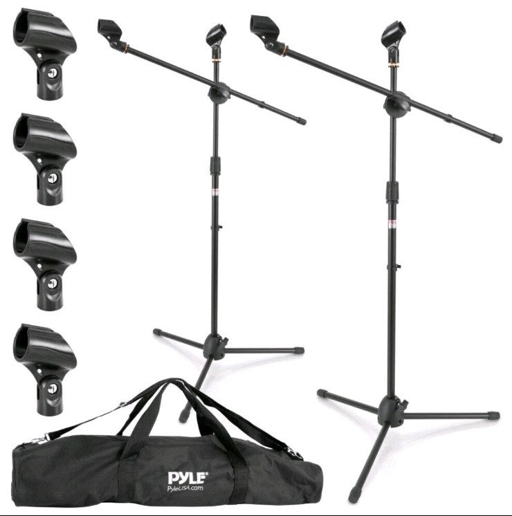 Pyle Tripod Microphone Stand – Adjustable & Extendable (Set of 2) PMKSKT35