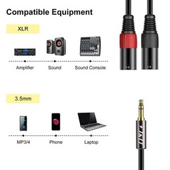 3.5mm 1/8 inch to Dual XLR Y Splitter Cable, Unbalanced 2 XLR to 3.5mm TRS In…