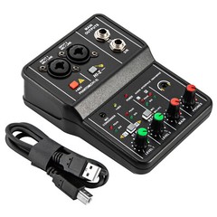 2 Channel USB Audio Mixer Console 48V Phantom Power For Mic/Line/Guitar