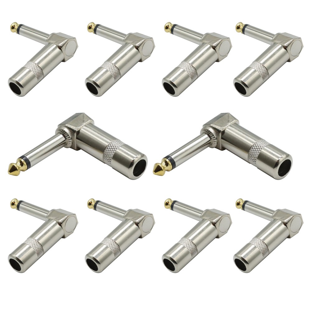 10PC 1/4 TS RIGHT ANGLE MONO PHONE PLUG CORD CONNECTOR 6.3MM CABLE JACK Audio US