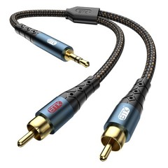 EMK 3.5mm to 2RCA Cable 24K Gold-Plated Nylon Braided RCA 6.6ft/2m, Blue