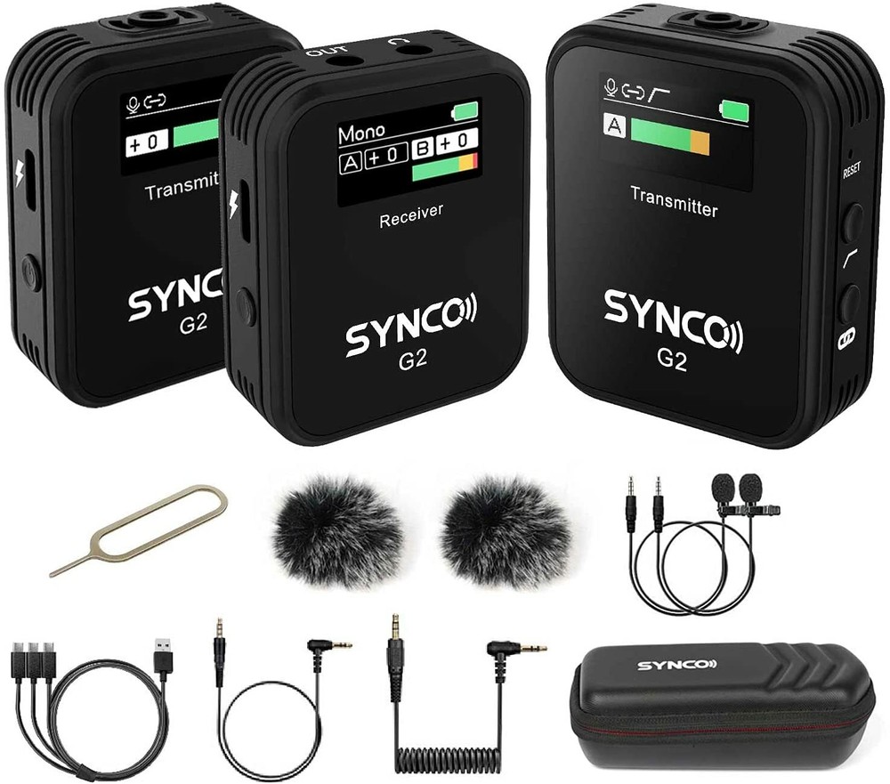 SYNCO G2(A2) Wireless Lavalier Microphone Dual-Channel Lapel Mic for DSLR Camera