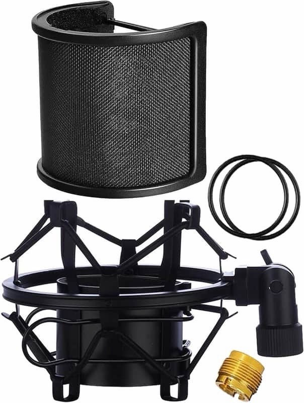 Microphone Shock Mount with Pop Filter Mic Anti-Vibration Suspension Shock Mo…