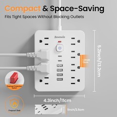 Surge Protector Power Strip – 8 Outlets(1850W/15A/14AWG) 4 USB A（2 USB C,