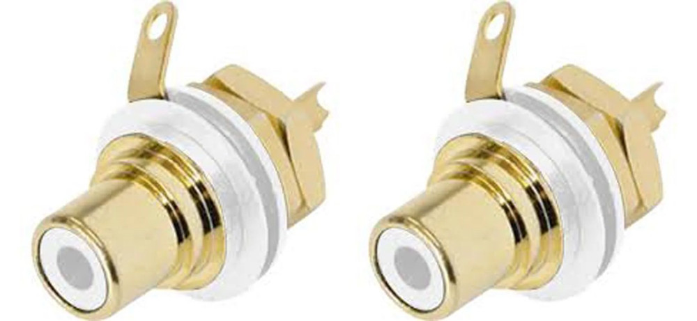 (2 PACK) REAN NYS367-9 RCA Panel Mount Jack w/ Gold Plated Contacts – WHITE