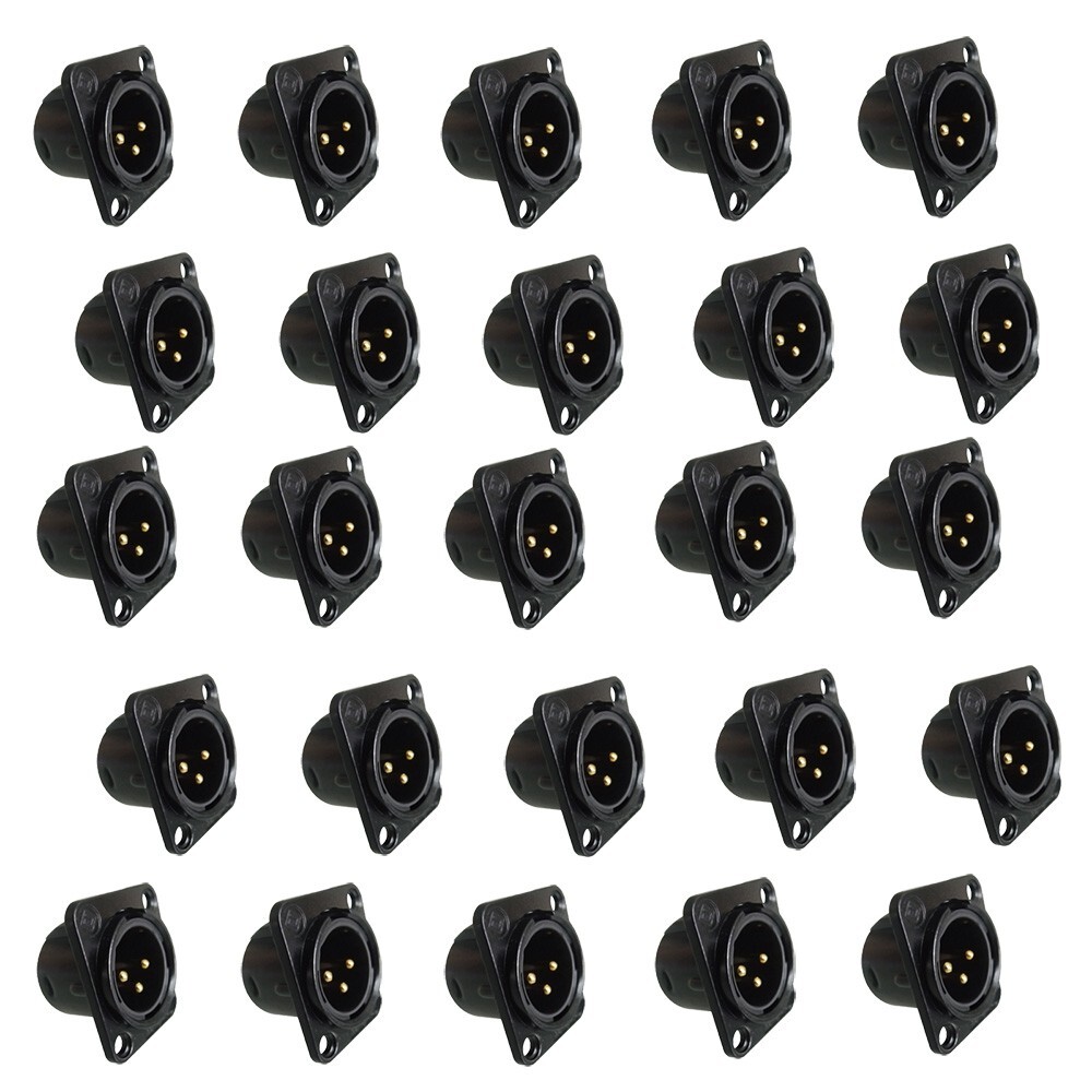 25pcs XLR 3Pin Male Panel Mount Chassis, Fine Black Nickel Plated Housing