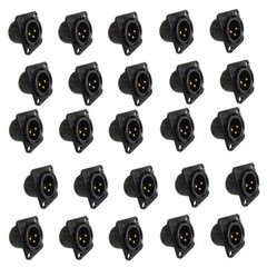 25pcs XLR 3Pin Male Panel Mount Chassis, Fine Black Nickel Plated Housing
