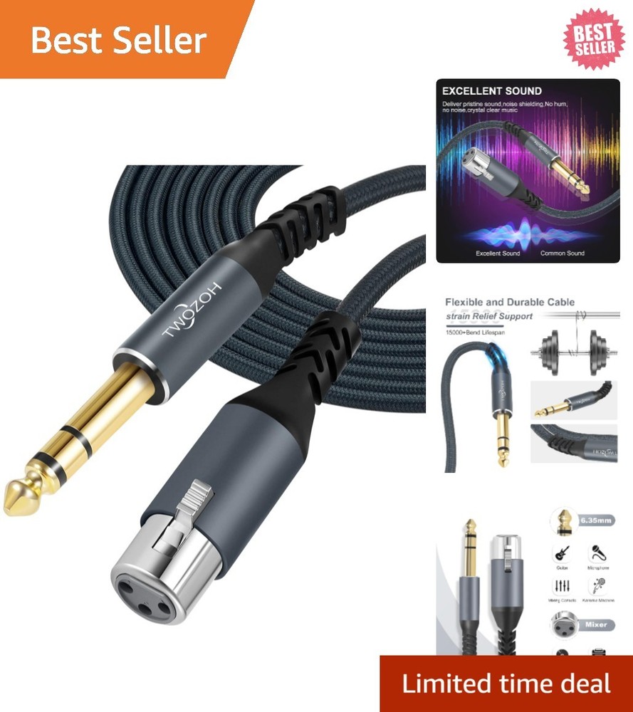 10FT Braided XLR to 6.35mm TRS Cable – Quality Sound with 20 AWG Copper