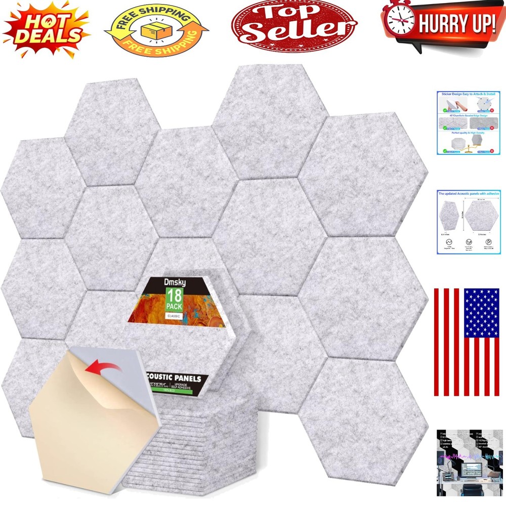 18-Pack Hexagon Acoustic Soundproof Wall Panels – Easy-to-Install, Eco-Friend…