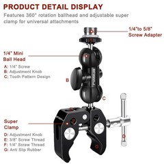Lanxire Microphone Holder Camera Clamp with Double Ball Head Magic Arm and 5/…