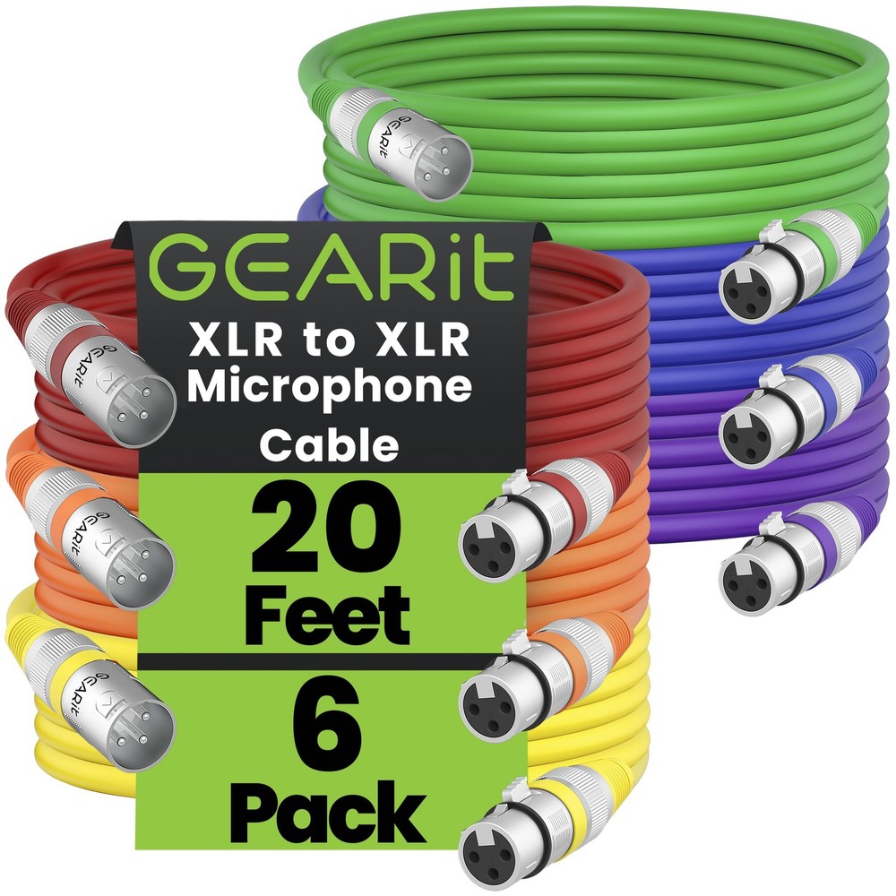 GearIT XLR to XLR Microphone Cable (20 Feet, 6 Pack) XLR Male to Female Mic Cabl
