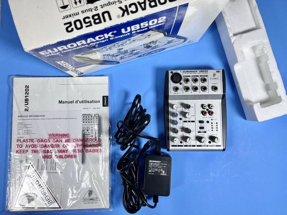 Behringer Eurorack UB502 5-Input 2-Bus Audio Mixer Boxed Manual Complete Mint