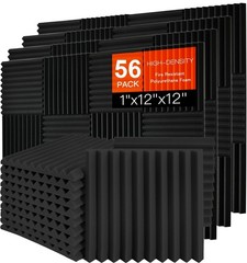 56 Pack Acoustic Foam Panels 1″x12″x12″ Soundproof Wall Panels, Noise Cancelling