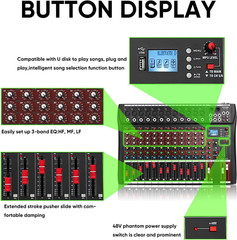 12-Channel Professional Audio Mixer with Bluetooth and USB Recording