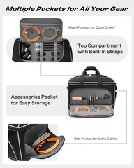 Large Rolling DJ Cable Bag with Wheels, Reinforced Padded Gig Bag with 8 Detacha