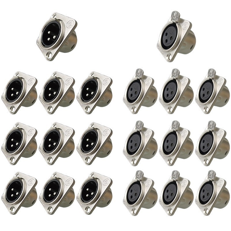 XLR 3Pin Female &Male Panel Mount Chassis Connector Nickel Plated Housing silver