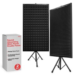 Pyle 2 Pcs. Sound Absorbing Wall Panel Studio Foam – Dampening Wedge with Stand