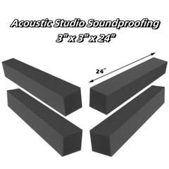 4 Pack 3″x 24″Acoustic Studio Soundproofing Foam Corner Bass Block for 2″ WEDGE
