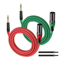 2-Pack XLR Male to 1/4in (6.35mm) TRS Mono Cables, 10FT Balanced Mic Cords for D