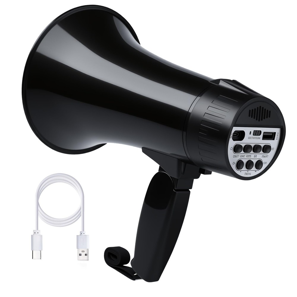 MGROLX 20 Watt Rechargeable Megaphone Bullhorn with Siren and 240s Black