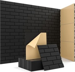 Acoustic Wall Panels, Brick Pattern Peel and Stick Sound Brick – 12 Pack Black