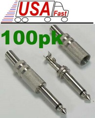 Lot100 1/4″Mono Male Plug Audio/Guitar/Mic/PA Cable/Cord End/Terminator 6.3mm{nS
