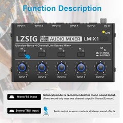 LZSIG Mini Audio Mixer, Stereo Line Mixer for Sub-Mixing, Ultra Low-Noise,…