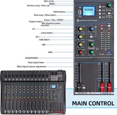 DT12 12-Channel DJ Audio Mixer with USB, Bluetooth, XLR & RCA Input