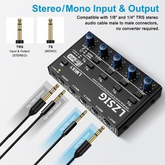 LZSIG Mini Audio Mixer,Stereo Line Mixer for Sub-Mixing,Ultra Low-Noise,4-