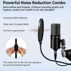 Premium Microphone Pop Filter, Japanese Minimalist Design, Flexible Gooseneck