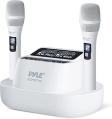 Pyle Karaoke Microphone Set Wireless Microphones with UHF 2×100 Channel Rece…