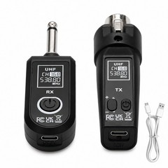 Dynamic Range 110dB Wireless Guitar XLR Transmitter Receiver System 30-50m Black