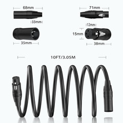 XLR Microphone Cable 10 FT 2 Pack, XLR Male and Female Patch Cables with 3-Pin B