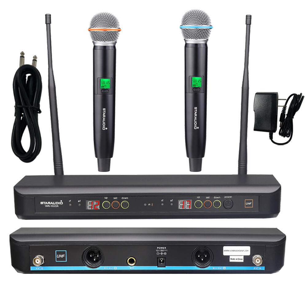 Pro Audio UHF Wireless Microphone System 2 Channel Handheld Church Dynamic Mics