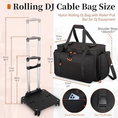 Rolling DJ Cable Bag Laptop Mic Pocket Dividers Orange Gig