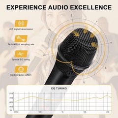 4-Channel Wireless Microphone System, UHF Compact Cordless Mic Set w/ 4×10 Fr…