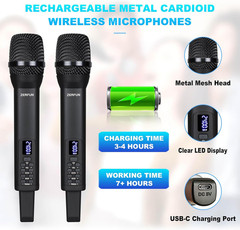 Microfonos inalambricos dobles recargables sistema con eco graves agudos karaoke