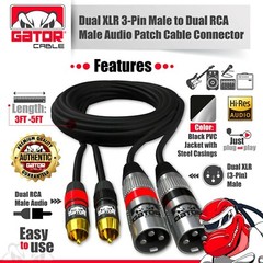 2-XLR Male to 2-RCA Male Cable Dual Patch Splitter Shielded Audio Stereo HD 6FT