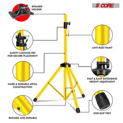 Speaker Stand Tripod Tall Adjustable 72 Inch DJ Pole Mount Studio Monitor Stands