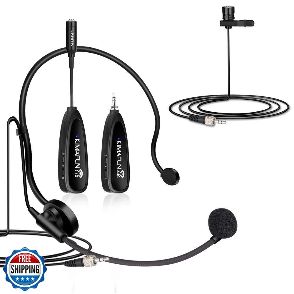 KIMAFUN Wireless Microphone System, 2.4G Wireless Headset and Lavalier Lapel