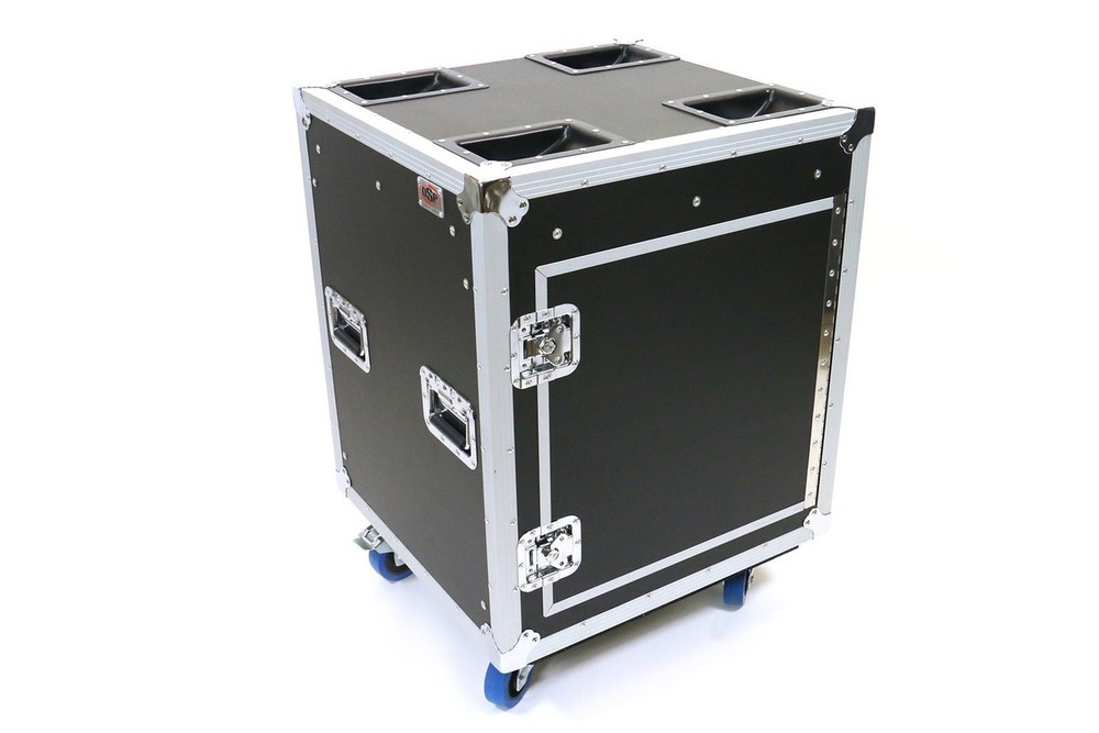 12 SPACE 20″ DEEP RACK MOUNT ATA SHOCK AMP ROAD RACK FLIGHT CASE w/ POCKET DOORS