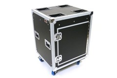 12 SPACE 20″ DEEP RACK MOUNT ATA SHOCK AMP ROAD RACK FLIGHT CASE w/ POCKET DOORS